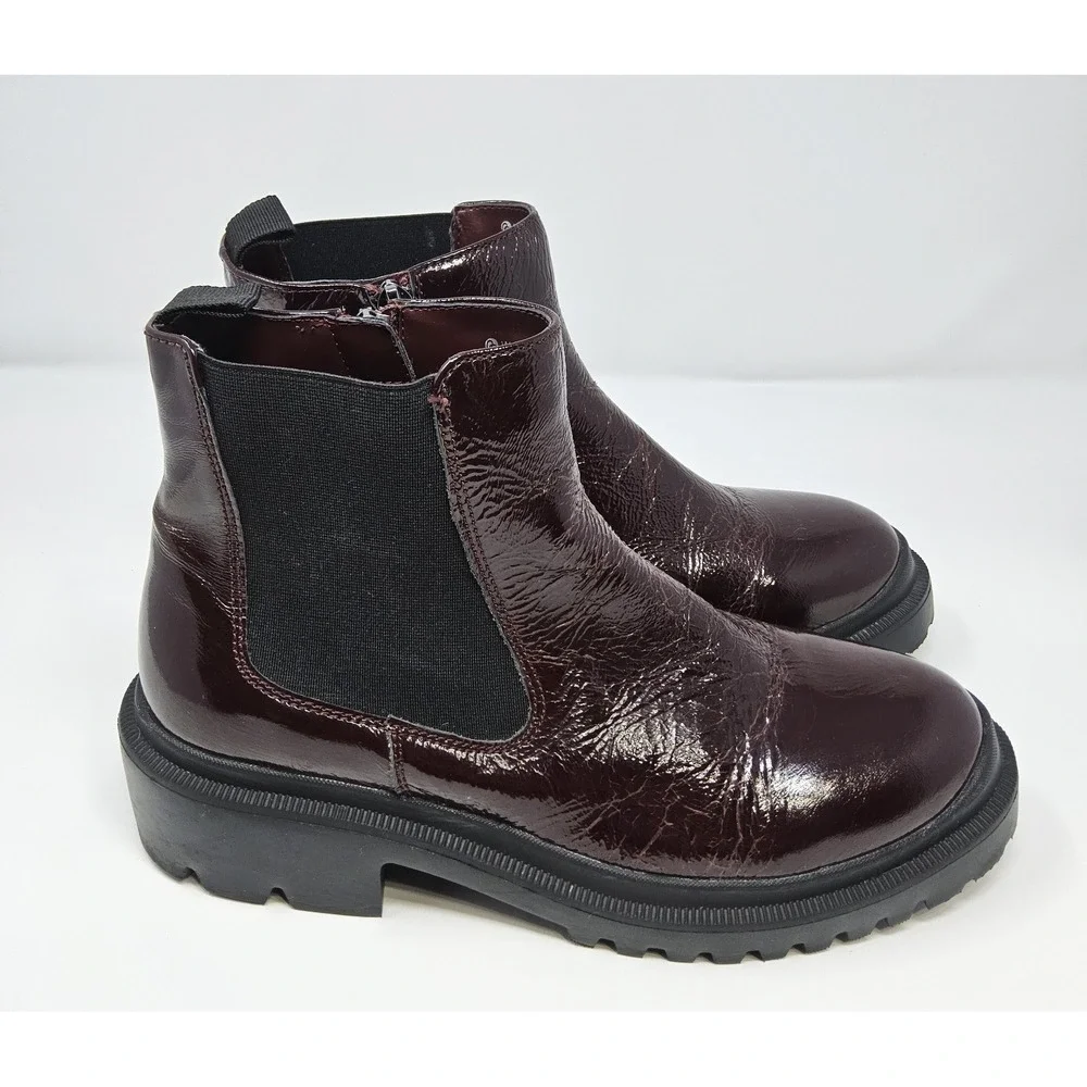Blondo Cayla Boots Womens 8.5 Waterproof Chelsea Leather Patent Ankle Brown‎